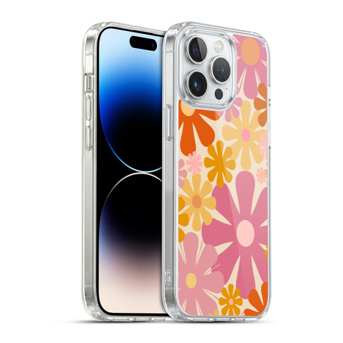 Kierkegaard Design Studio Retro Abstract Patterns Pink Orange Thulian Flowers Soft Gel Case for Apple iPhone 14 Pro Max & MagSafe