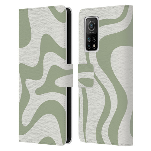 Kierkegaard Design Studio Art Retro Liquid Swirl Sage Green Leather Book Wallet Case Cover For Xiaomi Mi 10T 5G