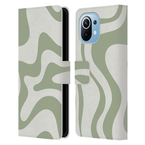 Kierkegaard Design Studio Art Retro Liquid Swirl Sage Green Leather Book Wallet Case Cover For Xiaomi Mi 11