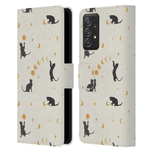 Episodic Drawing Pattern Cat And Moon Leather Book Wallet Case Cover For Samsung Galaxy A52 / A52s / 5G (2021)