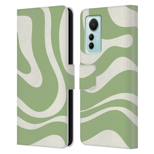 Kierkegaard Design Studio Art Modern Liquid Swirl in Sage Leather Book Wallet Case Cover For Xiaomi 12 Lite