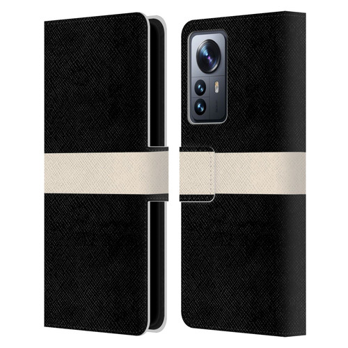 Kierkegaard Design Studio Art Stripe Minimalist Black Cream Leather Book Wallet Case Cover For Xiaomi 12 Pro