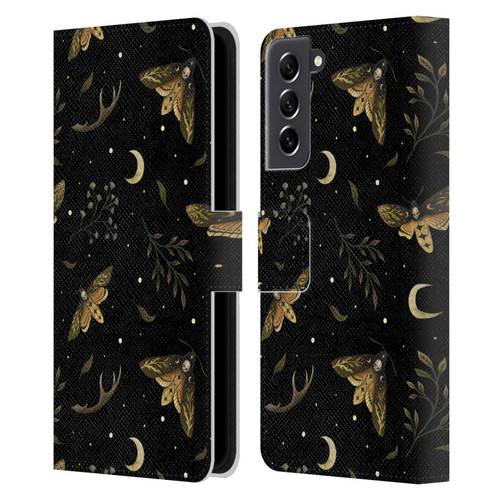 Episodic Drawing Pattern Death Head Moth Leather Book Wallet Case Cover For Samsung Galaxy S21 FE 5G