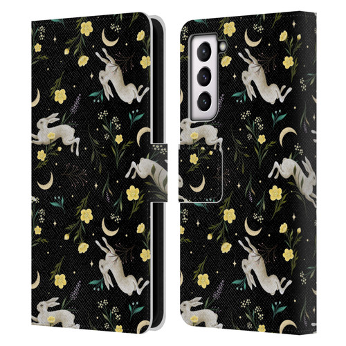 Episodic Drawing Pattern Bunny Night Leather Book Wallet Case Cover For Samsung Galaxy S21 5G