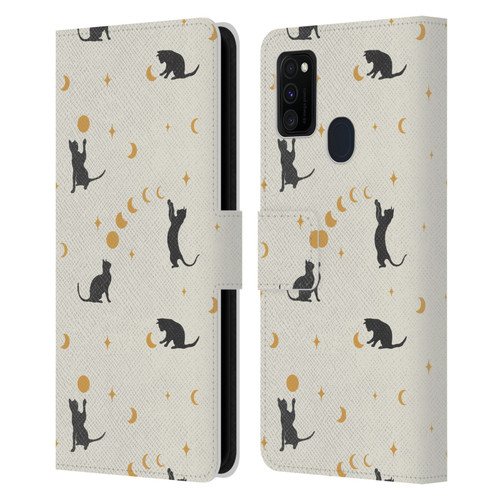 Episodic Drawing Pattern Cat And Moon Leather Book Wallet Case Cover For Samsung Galaxy M30s (2019)/M21 (2020)