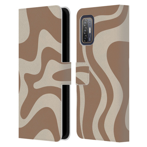 Kierkegaard Design Studio Retro Abstract Patterns Milk Brown Beige Swirl Leather Book Wallet Case Cover For HTC Desire 21 Pro 5G