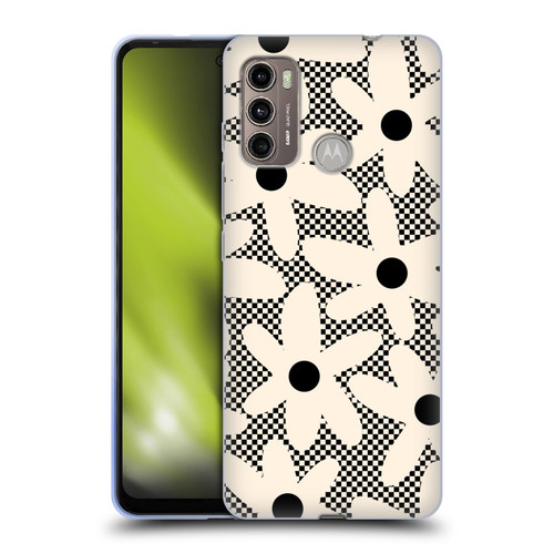 Kierkegaard Design Studio Retro Abstract Patterns Daisy Black Cream Dots Check Soft Gel Case for Motorola Moto G60 / Moto G40 Fusion