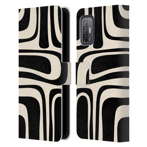 Kierkegaard Design Studio Retro Abstract Patterns Palm Springs Black Cream Leather Book Wallet Case Cover For HTC Desire 21 Pro 5G