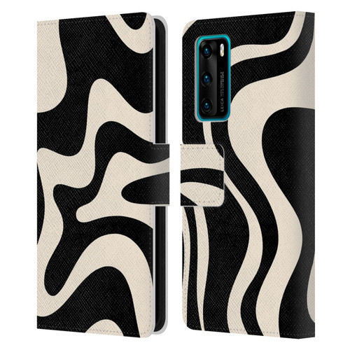 Kierkegaard Design Studio Retro Abstract Patterns Black Almond Cream Swirl Leather Book Wallet Case Cover For Huawei P40 5G