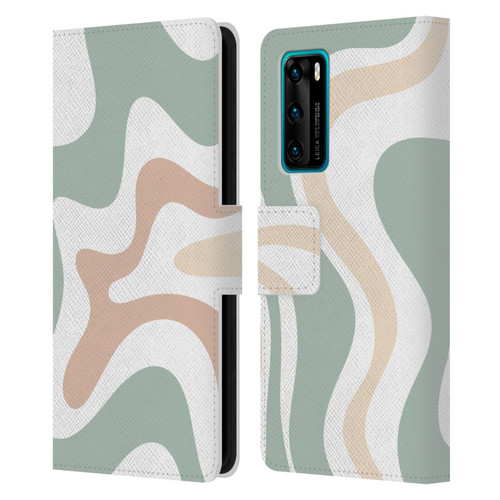 Kierkegaard Design Studio Retro Abstract Patterns Celadon Sage Swirl Leather Book Wallet Case Cover For Huawei P40 5G
