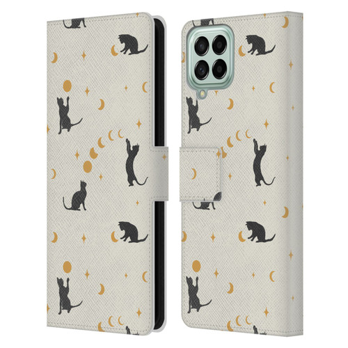 Episodic Drawing Pattern Cat And Moon Leather Book Wallet Case Cover For Samsung Galaxy M53 (2022)