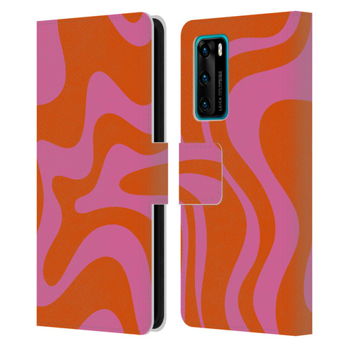 Kierkegaard Design Studio Retro Abstract Patterns Hot Pink Orange Swirl Leather Book Wallet Case Cover For Huawei P40 5G
