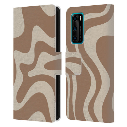 Kierkegaard Design Studio Retro Abstract Patterns Milk Brown Beige Swirl Leather Book Wallet Case Cover For Huawei P40 5G