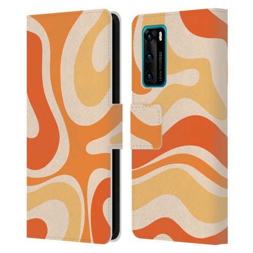 Kierkegaard Design Studio Retro Abstract Patterns Modern Orange Tangerine Swirl Leather Book Wallet Case Cover For Huawei P40 5G
