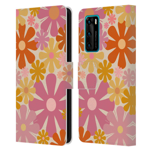 Kierkegaard Design Studio Retro Abstract Patterns Pink Orange Thulian Flowers Leather Book Wallet Case Cover For Huawei P40 5G