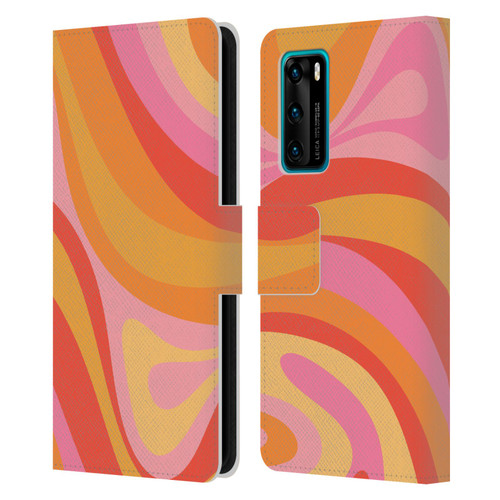 Kierkegaard Design Studio Retro Abstract Patterns Pink Orange Yellow Swirl Leather Book Wallet Case Cover For Huawei P40 5G