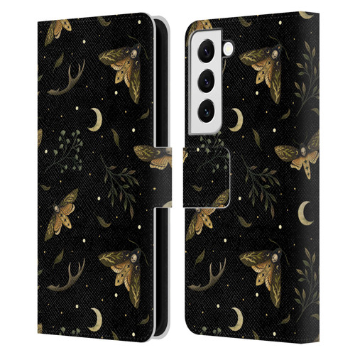 Episodic Drawing Pattern Death Head Moth Leather Book Wallet Case Cover For Samsung Galaxy S22 5G