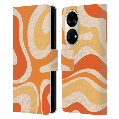Kierkegaard Design Studio Retro Abstract Patterns Modern Orange Tangerine Swirl Leather Book Wallet Case Cover For Huawei P50