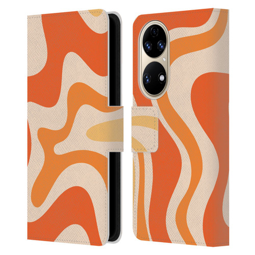 Kierkegaard Design Studio Retro Abstract Patterns Tangerine Orange Tone Leather Book Wallet Case Cover For Huawei P50