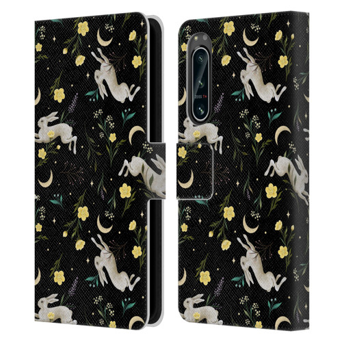 Episodic Drawing Pattern Bunny Night Leather Book Wallet Case Cover For Sony Xperia 5 IV
