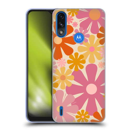 Kierkegaard Design Studio Retro Abstract Patterns Pink Orange Thulian Flowers Soft Gel Case for Motorola Moto E7 Power / Moto E7i Power