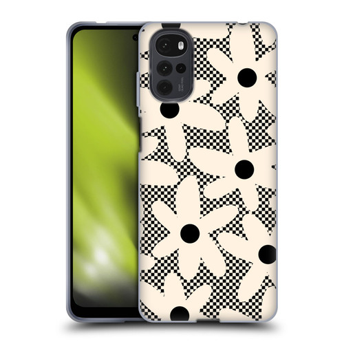 Kierkegaard Design Studio Retro Abstract Patterns Daisy Black Cream Dots Check Soft Gel Case for Motorola Moto G22