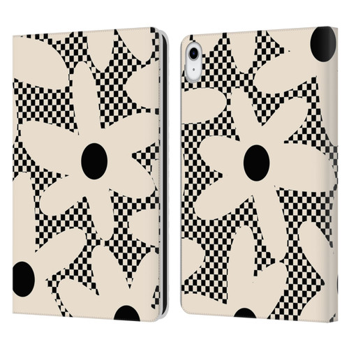 Kierkegaard Design Studio Retro Abstract Patterns Daisy Black Cream Dots Check Leather Book Wallet Case Cover For Apple iPad 10.9 (2022)