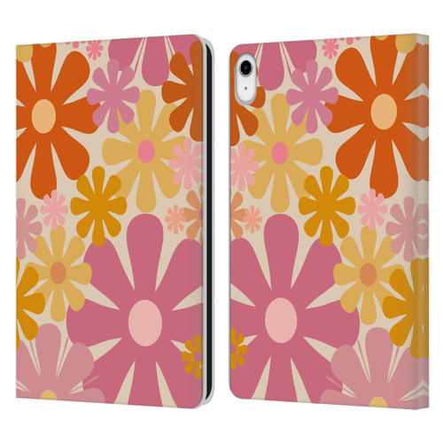 Kierkegaard Design Studio Retro Abstract Patterns Pink Orange Thulian Flowers Leather Book Wallet Case Cover For Apple iPad 10.9 (2022)