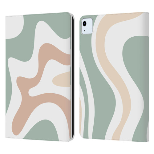 Kierkegaard Design Studio Retro Abstract Patterns Celadon Sage Swirl Leather Book Wallet Case Cover For Apple iPad Air 2020 / 2022