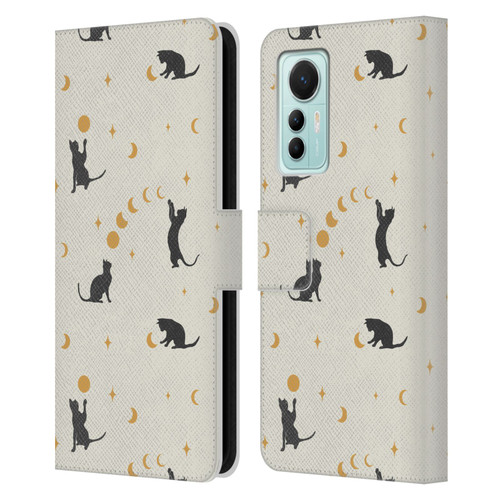 Episodic Drawing Pattern Cat And Moon Leather Book Wallet Case Cover For Xiaomi 12 Lite