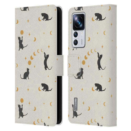Episodic Drawing Pattern Cat And Moon Leather Book Wallet Case Cover For Xiaomi 12T Pro