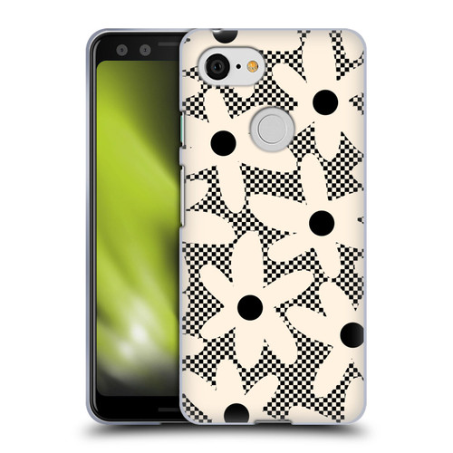 Kierkegaard Design Studio Retro Abstract Patterns Daisy Black Cream Dots Check Soft Gel Case for Google Pixel 3