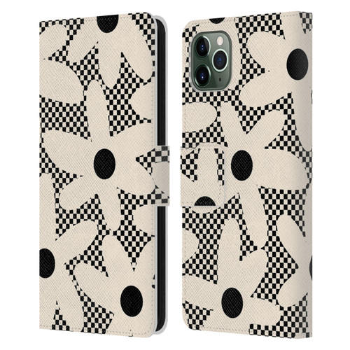 Kierkegaard Design Studio Retro Abstract Patterns Daisy Black Cream Dots Check Leather Book Wallet Case Cover For Apple iPhone 11 Pro Max