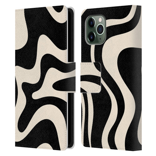 Kierkegaard Design Studio Retro Abstract Patterns Black Almond Cream Swirl Leather Book Wallet Case Cover For Apple iPhone 11 Pro