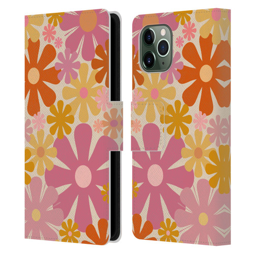 Kierkegaard Design Studio Retro Abstract Patterns Pink Orange Thulian Flowers Leather Book Wallet Case Cover For Apple iPhone 11 Pro