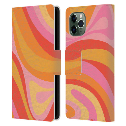 Kierkegaard Design Studio Retro Abstract Patterns Pink Orange Yellow Swirl Leather Book Wallet Case Cover For Apple iPhone 11 Pro