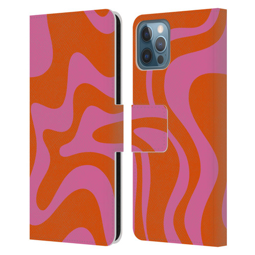 Kierkegaard Design Studio Retro Abstract Patterns Hot Pink Orange Swirl Leather Book Wallet Case Cover For Apple iPhone 12 / iPhone 12 Pro