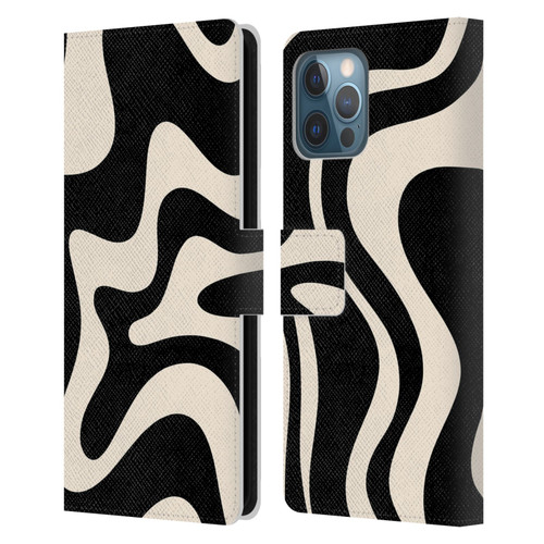 Kierkegaard Design Studio Retro Abstract Patterns Black Almond Cream Swirl Leather Book Wallet Case Cover For Apple iPhone 12 Pro Max