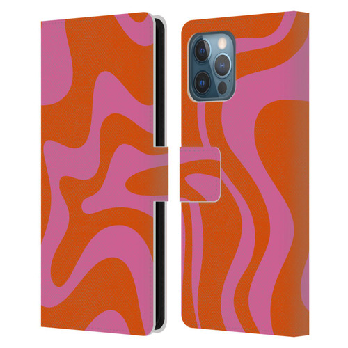 Kierkegaard Design Studio Retro Abstract Patterns Hot Pink Orange Swirl Leather Book Wallet Case Cover For Apple iPhone 12 Pro Max
