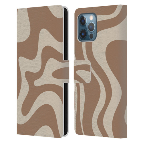 Kierkegaard Design Studio Retro Abstract Patterns Milk Brown Beige Swirl Leather Book Wallet Case Cover For Apple iPhone 12 Pro Max