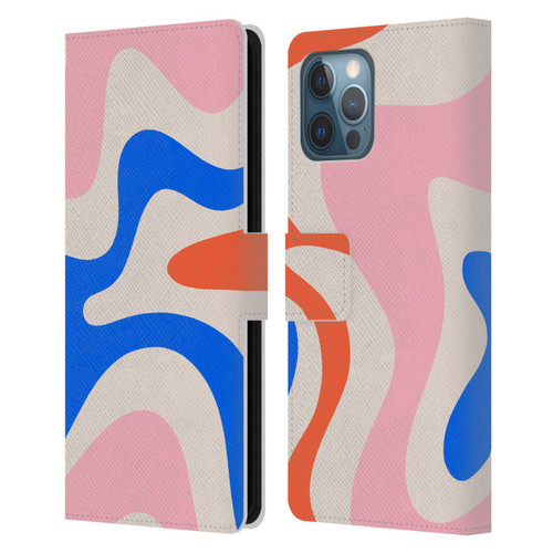 Kierkegaard Design Studio Retro Abstract Patterns Pink Blue Orange Swirl Leather Book Wallet Case Cover For Apple iPhone 12 Pro Max