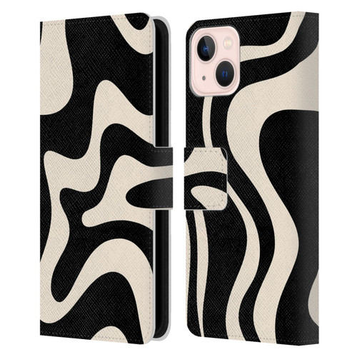 Kierkegaard Design Studio Retro Abstract Patterns Black Almond Cream Swirl Leather Book Wallet Case Cover For Apple iPhone 13