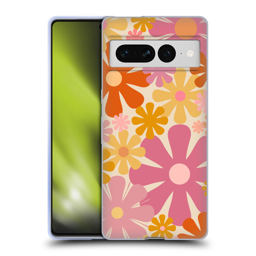 Kierkegaard Design Studio Retro Abstract Patterns Pink Orange Thulian Flowers Soft Gel Case for Google Pixel 7 Pro