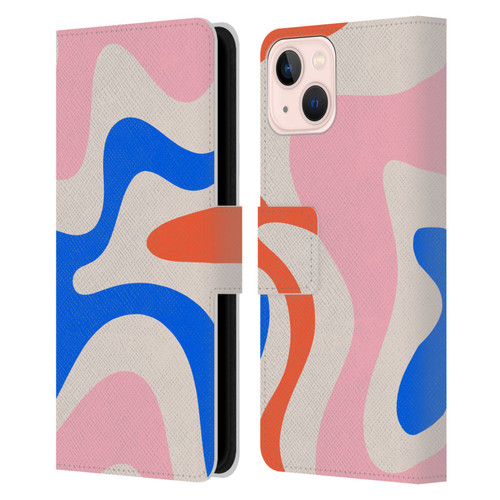 Kierkegaard Design Studio Retro Abstract Patterns Pink Blue Orange Swirl Leather Book Wallet Case Cover For Apple iPhone 13
