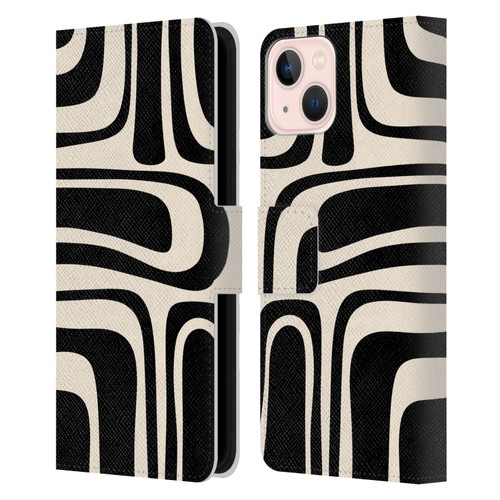 Kierkegaard Design Studio Retro Abstract Patterns Palm Springs Black Cream Leather Book Wallet Case Cover For Apple iPhone 13