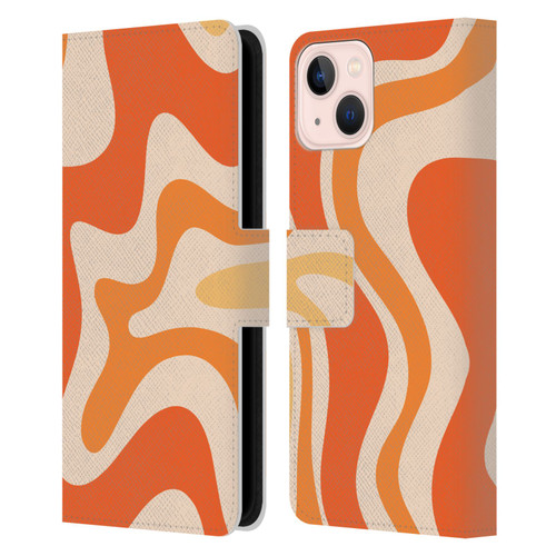 Kierkegaard Design Studio Retro Abstract Patterns Tangerine Orange Tone Leather Book Wallet Case Cover For Apple iPhone 13