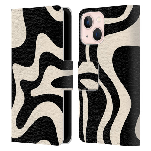 Kierkegaard Design Studio Retro Abstract Patterns Black Almond Cream Swirl Leather Book Wallet Case Cover For Apple iPhone 13 Mini