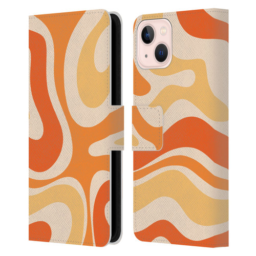 Kierkegaard Design Studio Retro Abstract Patterns Modern Orange Tangerine Swirl Leather Book Wallet Case Cover For Apple iPhone 13