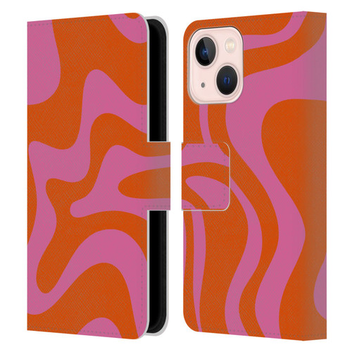 Kierkegaard Design Studio Retro Abstract Patterns Hot Pink Orange Swirl Leather Book Wallet Case Cover For Apple iPhone 13 Mini