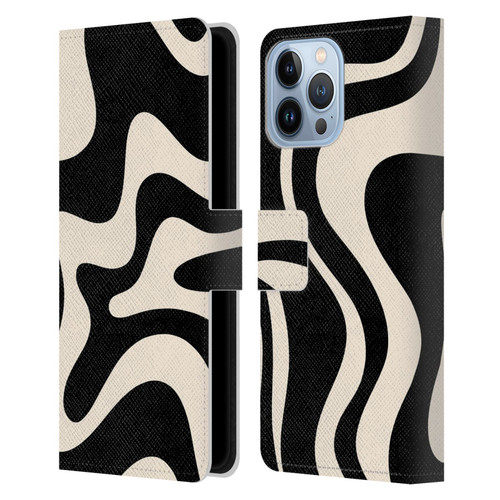 Kierkegaard Design Studio Retro Abstract Patterns Black Almond Cream Swirl Leather Book Wallet Case Cover For Apple iPhone 13 Pro Max